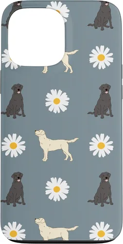 Vista 24 de Labrador Retriever y Daisy Flower Pattern - Carcasa para iPhone 17, color azul polvoriento