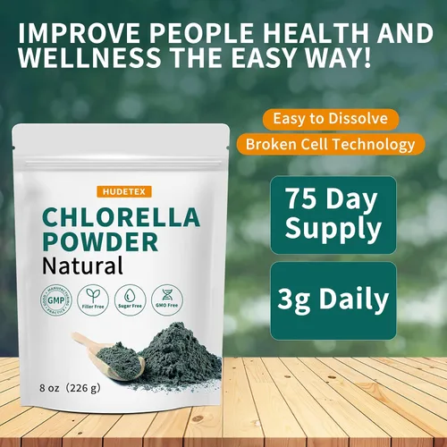 Vista 7 de Chlorella Powder Natural - Polvo de clorofila, apoya el sistema inmunológico y la función hepática, mantiene a la juventud, vegano, rico