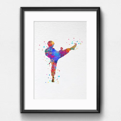 Vista 4 de Dignovel Studios 8X10 sin marco Karate Boy Kid Artes marciales Padre Hijo Deportes Coraje Acuarela Arte Impresión Póster Pared Guardería Niños
