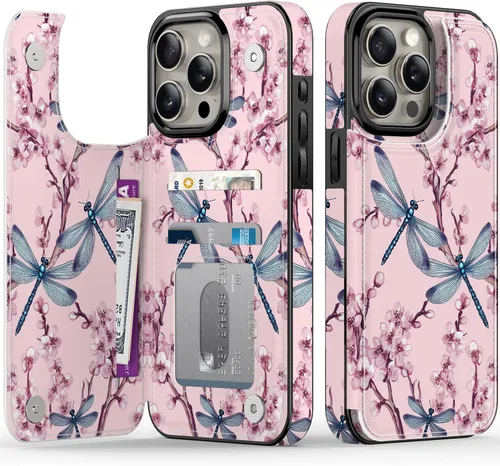 Vista 163 de FUNMIKO Funda tipo cartera para iPhone 15 con tarjetero + clip para efectivo, bloqueo RFID, protección contra caídas de grado militar y obras