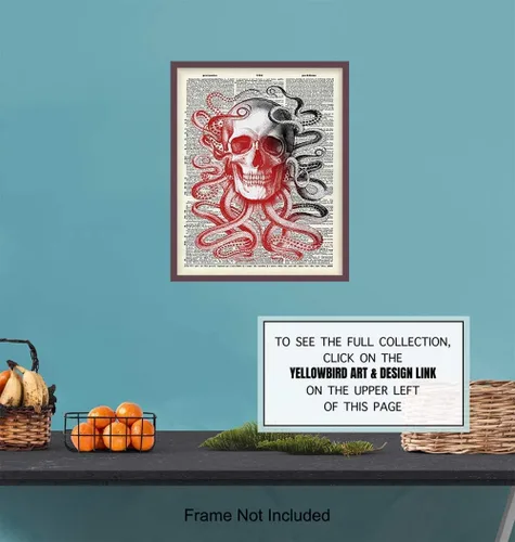 Vista 6 de Arte de diccionario de pulpo de calavera – Póster de arte de pared de 8 x 10 pulgadas, regalo único y asequible, decoración elegante steampunk