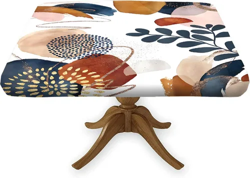 Vista 13 de Mantel cuadrado geométrico, ajustable, color turquesa, verde azulado degradado, con borde elástico, resistente a derrames y manchas, para mantel