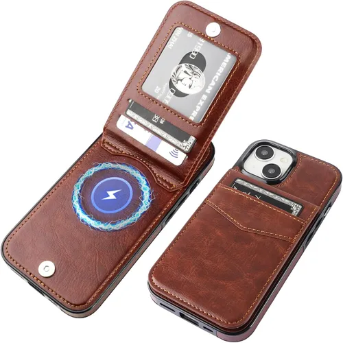 Vista 22 de KIHUWEY Compatible con iPhone 15 Funda Cartera con Soporte para Tarjeta de Crédito, Tapa de Cuero Premium con Cierre Magnético y Función Atril
