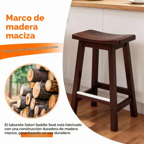 Vista 6 de PayLessHere Taburetes de bar de madera de 24 pulgadas Marrón Juego