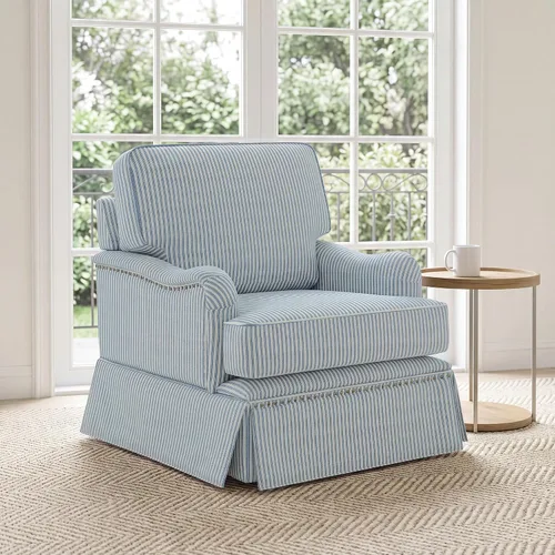 Vista 34 de Silla decorativa giratoria con otomana de almacenamiento, gris a rayas