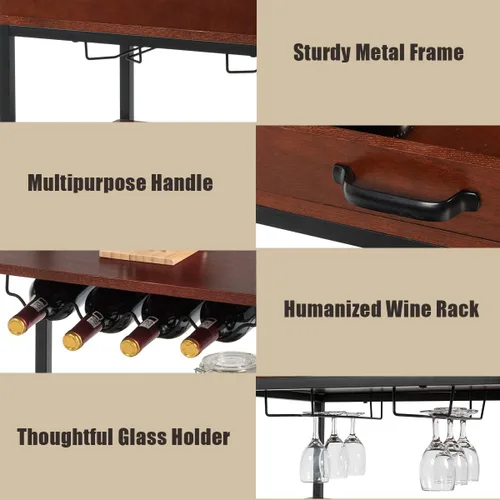 Vista 5 de Giantex Carrito de isla de cocina, carrito de estilo industrial con ruedas de 3 niveles, carrito de servicio, soporte de cocina de madera