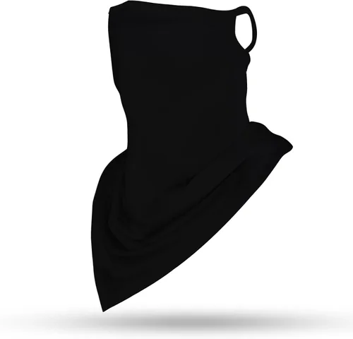 Vista 4 de YAYOUREL Polaina de cuello negro sólido para hombres y mujeres, cubrebocas de verano UV para la cara, cubierta de máscara con agujero