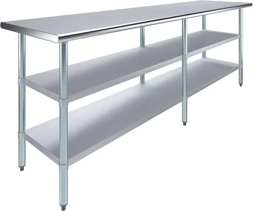 Vista 11 de Mesa de trabajo de acero inoxidable con 2 estantes Mesa de utilidad de metal Utilidad comercial y residencial NSF