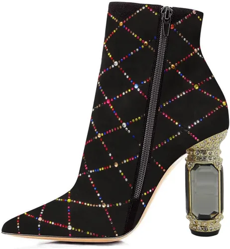 Vista 3 de FSJ Botas de tacón alto con punta puntiaguda para mujer, con tacón alto, con cremallera lateral brillante, estilo casual, para uso diario, zapatos