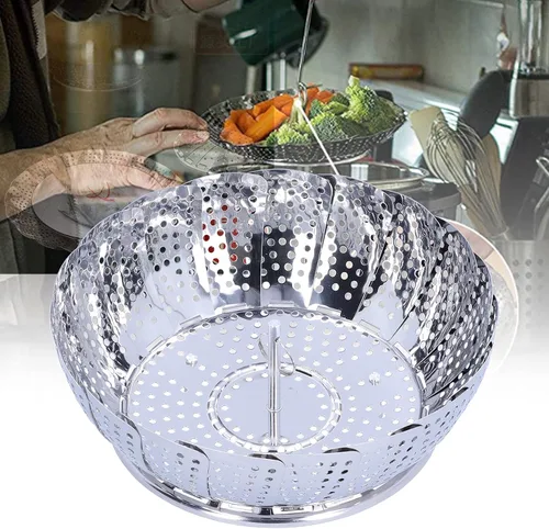Vista 3 de Stainless Steel Steamer Basket, Multifunctional Steamer, Round Steamer, Cookware Kitchen Accessories (430 stainless steel)