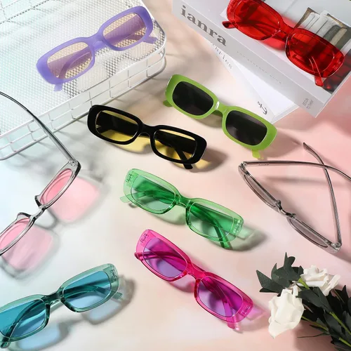 Vista 7 de Ecally 36 pares de lentes de sol rectangulares pequeños para mujeres, hombres y niñas, lentes cuadrados retro de los años 90, gafas de sol vintage