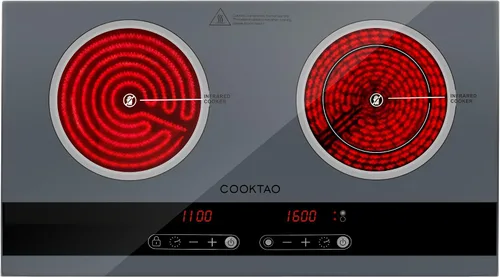Vista 11 de Diseño de doble bobina de cocina eléctrica de doble quemador, placa caliente de cerámica de 1800 W para cocinar, encimera portátil infrarroja de 2