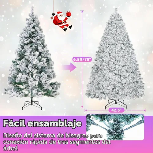 Vista 3 de Árbol de Navidad flocado de 6.5 pies, 330 luces LED blanco cálido y multicolor, 983 puntas de ramas de PVC, control remoto, pedal de pie, 10 modos