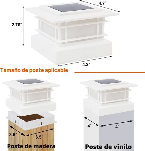 Vista 2 de Dynaming Luces solares de 4 x 4 para exteriores con 2 modos de color, luces solares para poste de valla, carcasa blanca para postes de Blanco