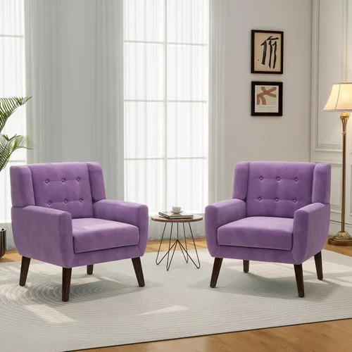 Vista 18 de Accent Chair Set of 1, Comfy Reading Armchair, Beige Linen Blend, Tufted Button Backrest, Solid Wood Frame, Upholstered Club Single Sofa Chairs