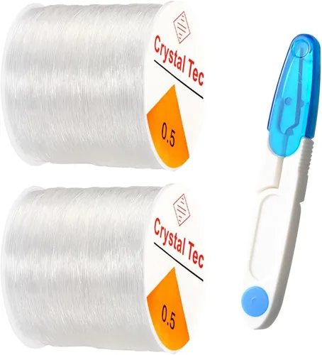 Vista 10 de Cuerda elástica de 0.020 in, cuerda elástica transparente para hacer pulseras, 131 yardas de hilo elástico transparente para cuentas de semillas