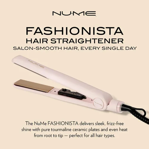 Vista 2 de NuMe Fashionista - Plancha plana de turmalina de 1 pulgada, placas de cerámica de turmalina, plancha plana profesional de peluquería, apagado