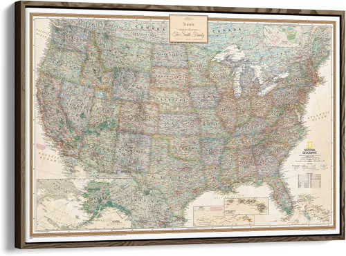 Vista 9 de Póster de lienzo enrollado personalizado con mapa de EE.UU. como arte de pared con chinchetas – Mapa ejecutivo grande de 24" x 36" de EE.UU.