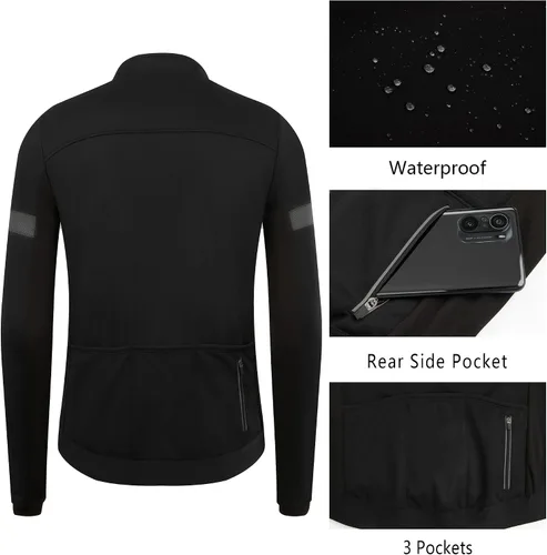 Vista 4 de Chaqueta de ciclismo para hombre, ropa de ciclismo de invierno, a prueba de viento, impermeable, térmica, softshell, cortavientos, con cremallera