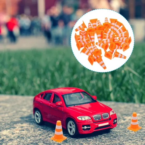 Vista 7 de 30 piezas de conos de tráfico mini, conos mini de 1 pulgada naranja pequeños para señalización de bloqueo de carretera en construcción, juguetes