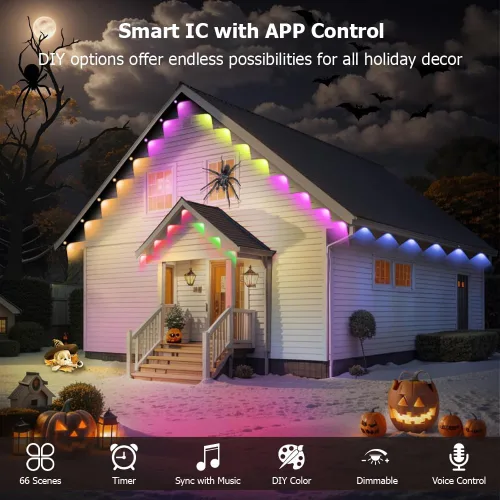 Vista 3 de Luz permanente para exteriores de 50 pies, luces exteriores inteligentes RGB Plus IC para casa, luz de cadena con control por aplicación/control