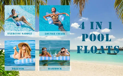 Vista 5 de Paquete de 3 flotadores de agua para adultos, flotadores de piscina multiusos 4 en 1, sillas de piscina flotantes para adultos, hamaca flotante