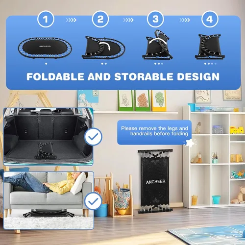 Vista 7 de ANCHEER Mini trampolín doble de 56 pulgadas para niños, mini rebote con mango ajustable de 5 niveles, trampolín para padres e hijos para niños