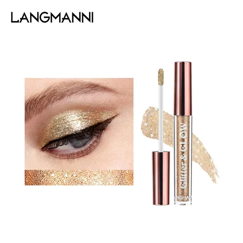 Vista 4 de LANGMANNI 10 sombras de ojos con purpurina líquida, juego de maquillaje metálico brillante a prueba de sudor, polvo de mezcla altamente pigmentado