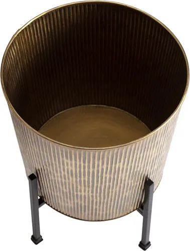Vista 3 de Juego de 2 macetas de metal Saffron Fabs con soporte, oro antiguo (PL-GLD-SET-3002)