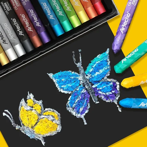 Vista 4 de Artecho Juego de 12 colores pasteles metálicos al óleo suaves para pintura artística, dibujo, mezcla (0.394 x 2.756 in)
