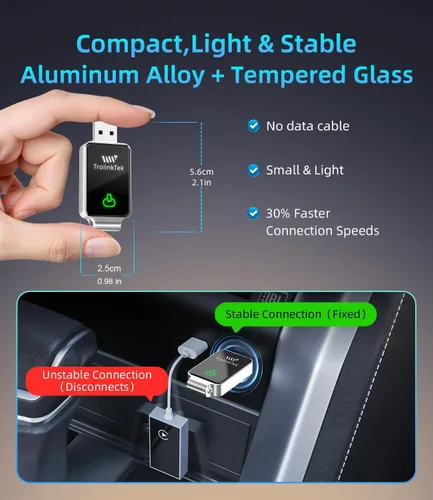 Vista 3 de Mini adaptador inalámbrico Carplay para iPhone de Apple, convierte adaptador de juego de coche con cable a inalámbrico, CarPlay Dongle Stick