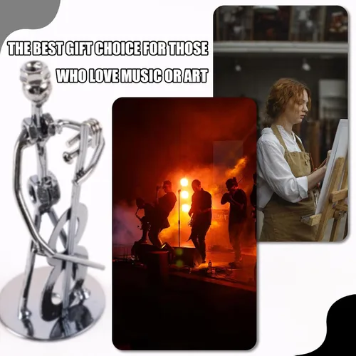 Vista 6 de Pequeña escultura de hierro, músico de metal, decoración de figuras de arte, regalo de estatua de hombre musical, exhibición para escritorio