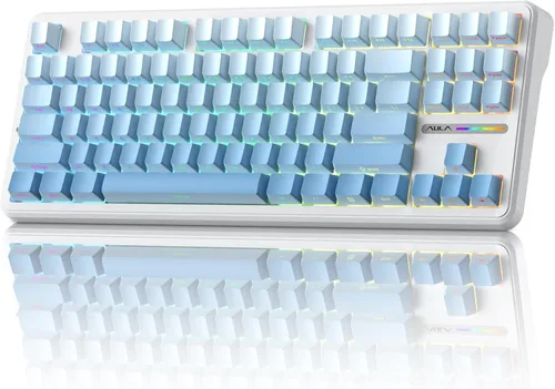 Vista 10 de Aula AU75 Teclado mecánico inalámbrico, teclado para juegos con junta de intercambio en caliente con perilla, BT/2.4G/teclado personalizado