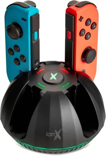 Vista 3 de Base de carga para 4 controladores, compatible con 4 controladores Joy-Con Nintendo Switch (negro)