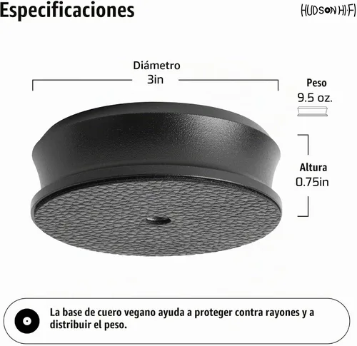 Vista 4 de Hudson Hi-Fi SmallBen - Estabilizador de peso con almohadilla protectora de cuero, peso de vinilo de 9 onzas, estabilizador LP duradero y elegante