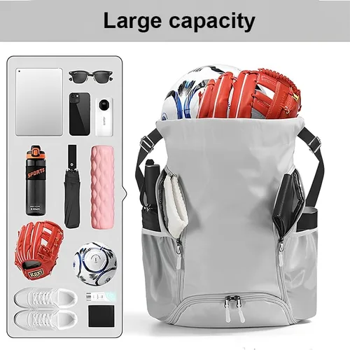 Vista 7 de Mochila deportiva con cordón, bolsa de gimnasio impermeable para mujeres y hombres, paquete de baloncesto con compartimento para zapatos, Negro