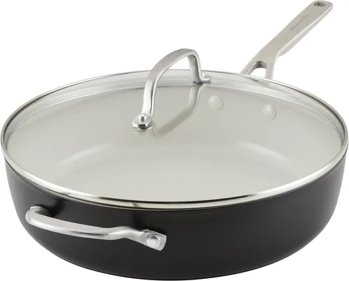 Vista 20 de Sartén para saltear y freír de cerámica anodizada dura con inducción antiadherente de KitchenAid, apta para lavavajillas, sartén antiadherente de 10