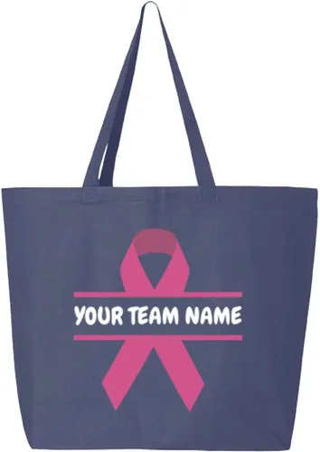 Vista 5 de shop4ever Bolsa de compras reutilizable con cinta de cáncer de mama con nombre de tu