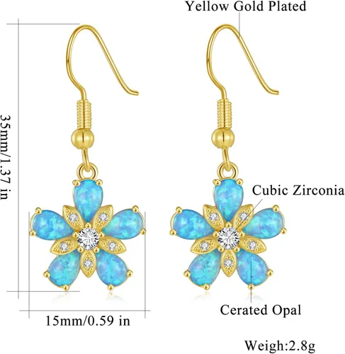Vista 3 de CiNily Aretes colgantes en forma de flor para mujeres y niñas, aretes colgantes de ópalo de 14 quilates, chapados en blanco y oro, delicados aretes