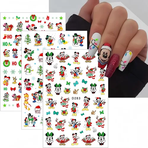 Vista 5 de 12 hojas de calcomanías navideñas para uñas para arte de uñas, lindas calcomanías para uñas de lindos dibujos animados de copos de nieve, diseño