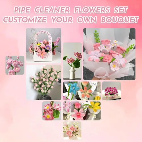 Vista 8 de brenzo Pipe Cleaners Craft Kit, 400-Piece Flower Making Set Rosa