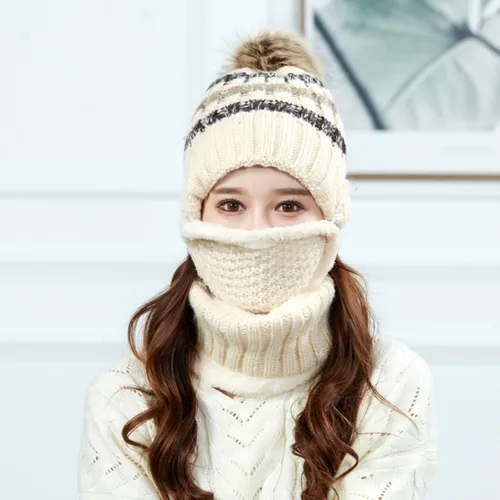 Vista 5 de Winter Hats for Women Fleece Lined Knit Hat and Scarf Set Warm Soft Beanies Hats