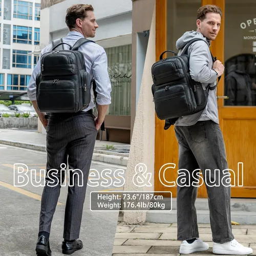Vista 6 de TIDING Mochila de cuero vintage para hombre de 15.6 pulgadas, bolsa para laptop de gran capacidad, viajes de negocios, senderismo, mochilas de hombro