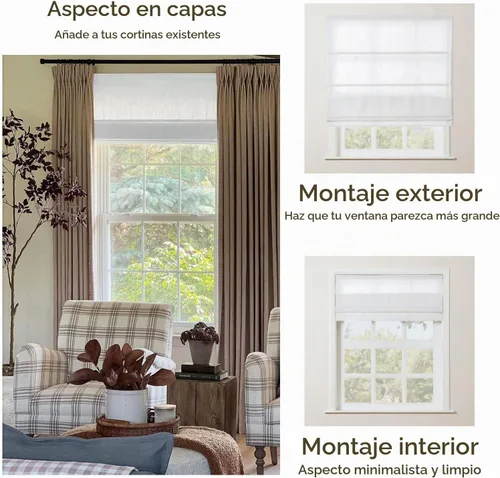 Vista 5 de TWOPAGES Persianas romanas de lino personalizadas sin cordón para ventanas 1908-0 Blancanieves