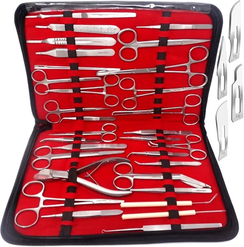 Vista 3 de Premium A2ZSCILAB - 72 piezas de soporte de aguja veterinario, tijeras, pinzas para hemostático, mangos de bisturí, cuchillas, instrumentos