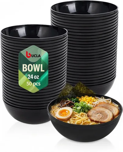 Vista 11 de bUCLA Paquete de 50 Cuencos de Plástico Negro - Cuencos Desechables de Plástico Negro de 10oz para Salsa/Servir - Ideales para Fiestas y Año Nuevo