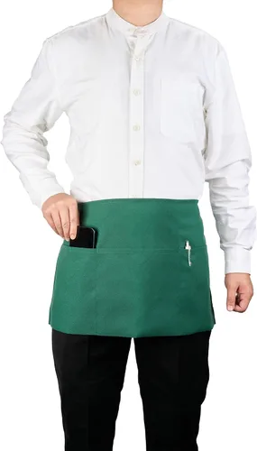 Vista 11 de Restaurantware - Delantales con peto RW, 100 delantales con 3 bolsillos, longitud media, lavable a máquina, delantales unisex de poliéster negro