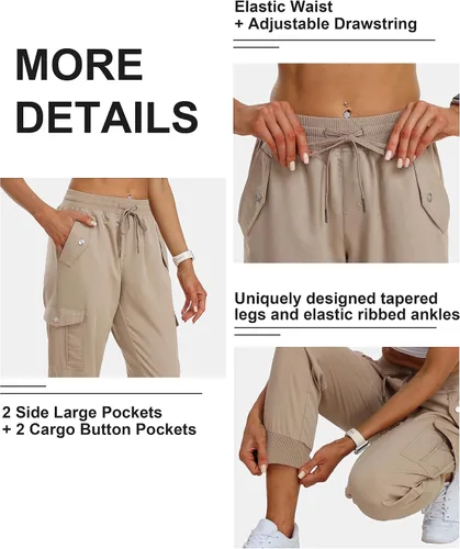 Vista 5 de MoFiz Pantalones cargo para mujer, ligeros, con cintura elástica, pantalones deportivos de senderismo, pantalones casuales de viaje con bolsillo