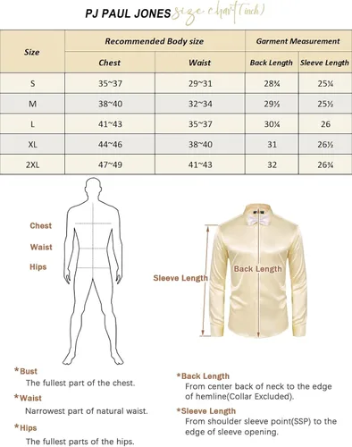 Vista 2 de PJ PAUL JONES Camisa de vestir de satén brillante para hombre, camisa de seda con botones de manga larga y pajarita
