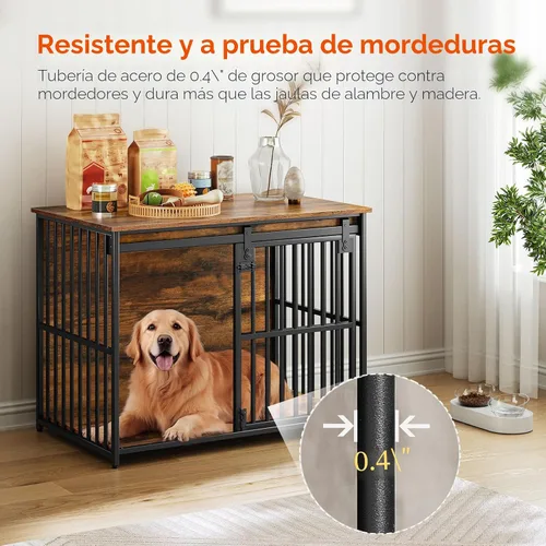 Vista 2 de HOOBRO Mueble de jaula para perros, perrera resistente de 36.6" con puerta de granero deslizante, jaula de madera para perros para interiores, mesa